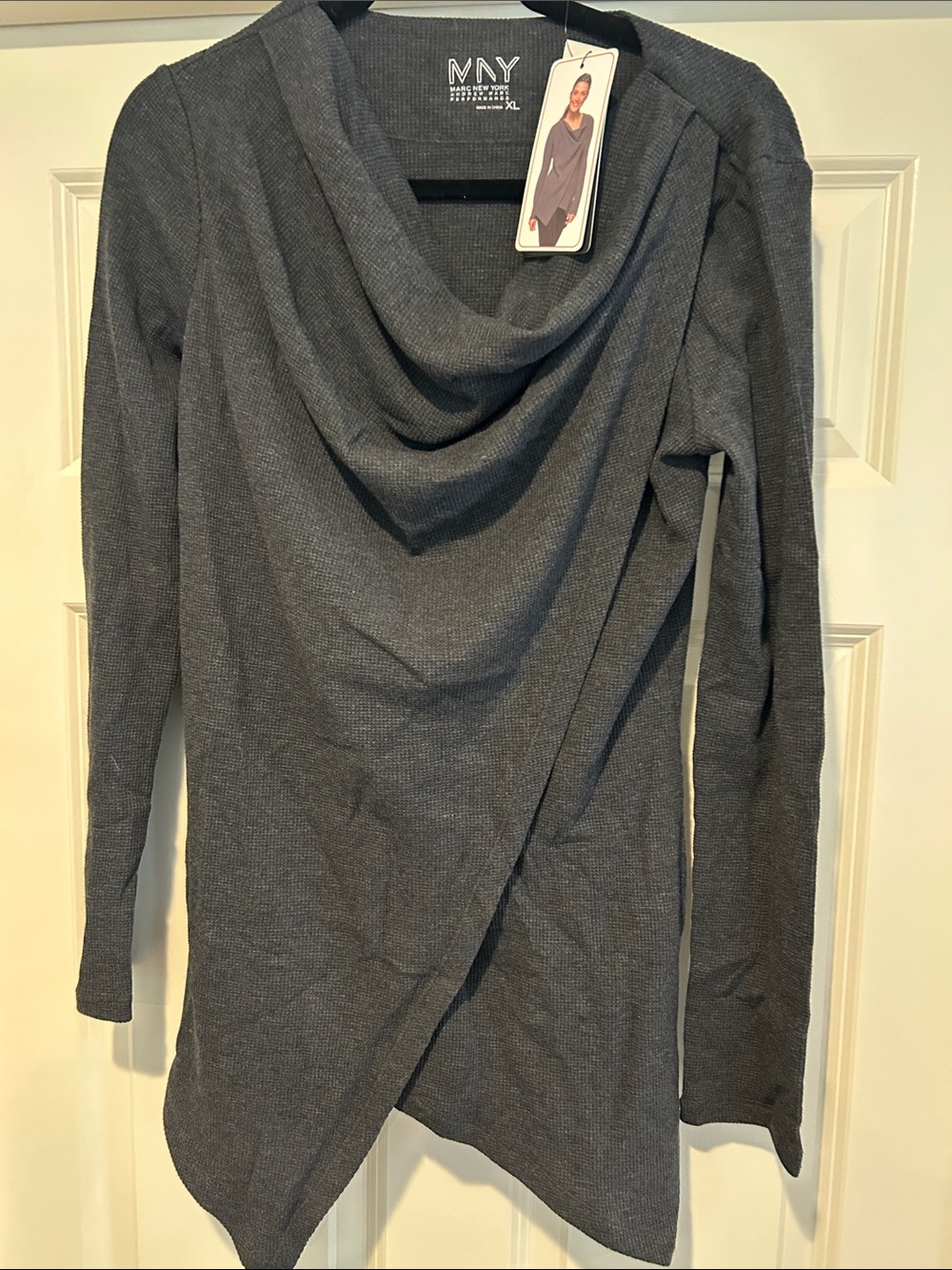 Drape Front Long Sleeve Tunic - Gray
